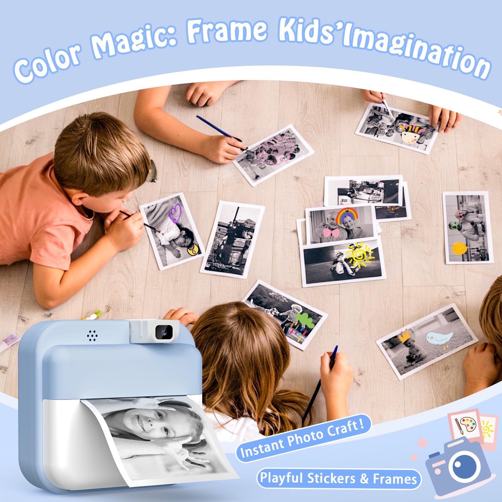 Cámara de Fotos Instantánea, Pantalla HD de 2.0 Pulgadas y 48 MP | 1080P cámara de Fotos Infantil, Tarjeta de 32 GB y 3 Rollos de Papel de Impresión, Ideal para Niños de 3 a 12 Años