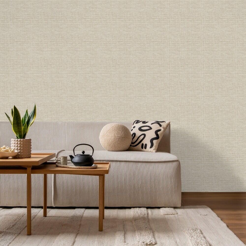 Crown Luxe - Fusion Weave Metallic Wallpaper (Rowan Hessian Texture Taupe)