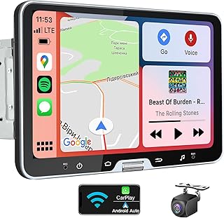 10 Inch Double Din Car Stereo Touchscreen Wireless CarPlay Android Auto, Detachable Android Car Radio with Physical Volume Knob GPS Navigation Backup Camera WiFi Bluetooth Music Video Streaming