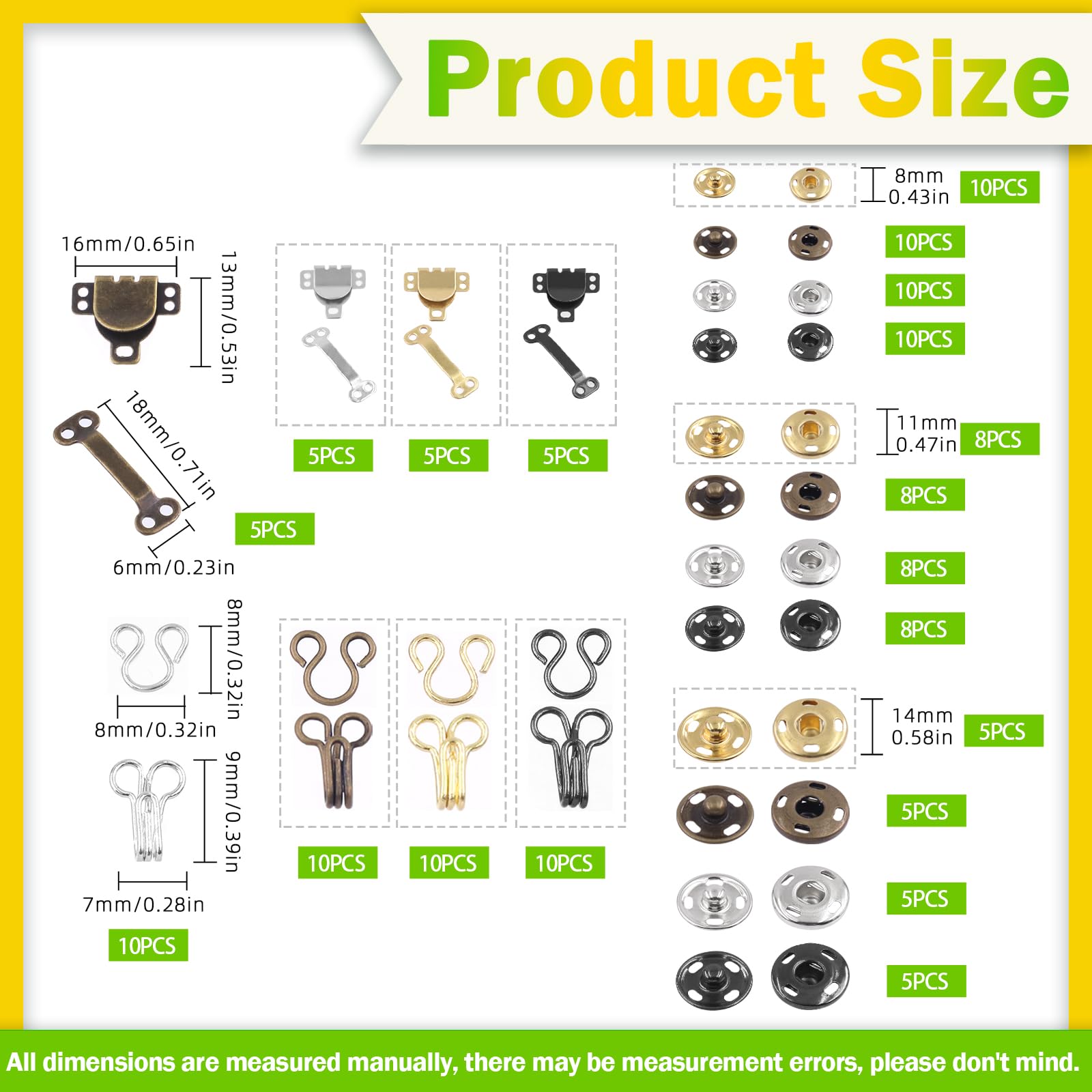 50 Paires De Crochets Et œillets à Coudre Boutons-pression à