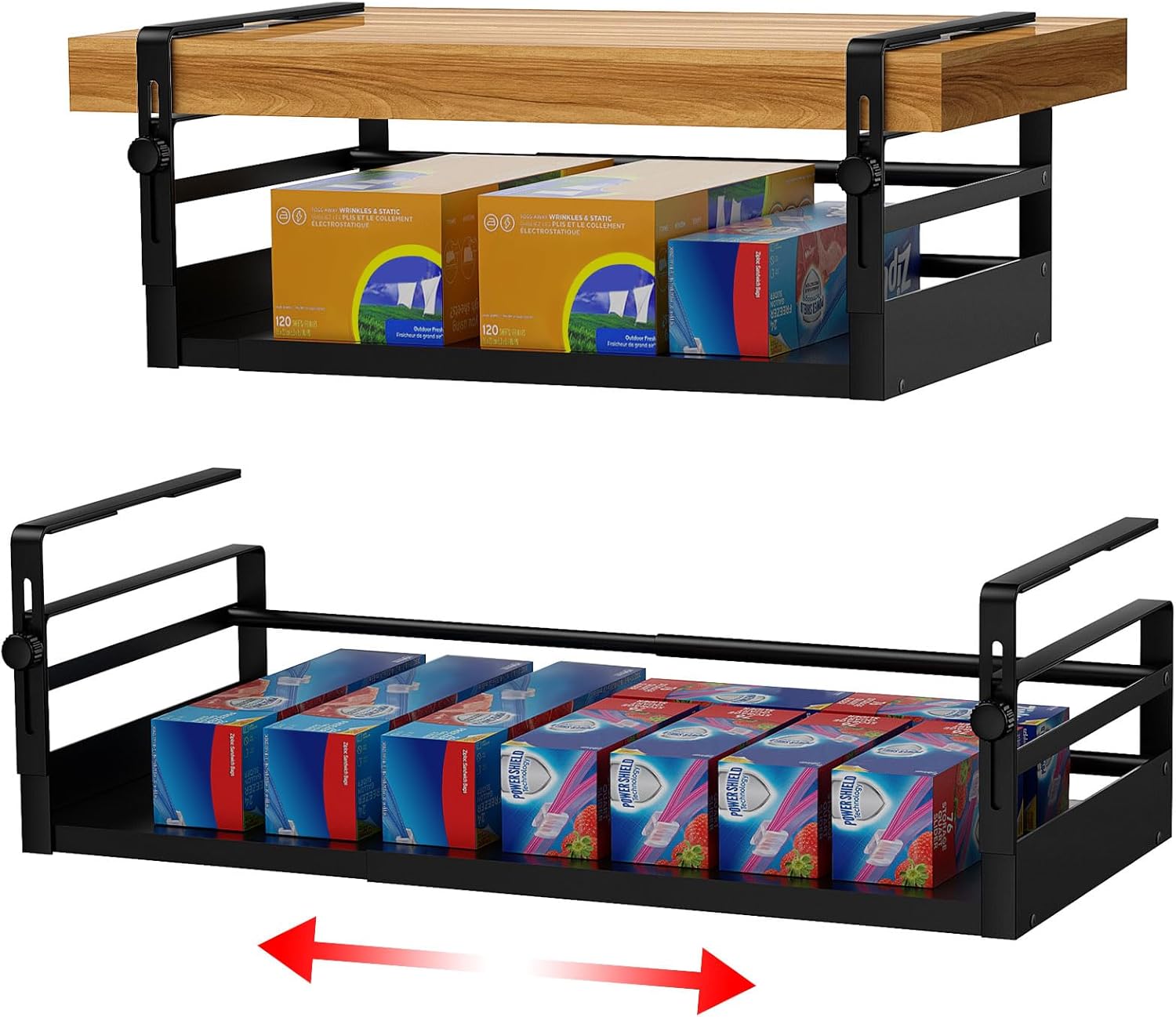 2Pack Under Shelf Basket Organizer, Adjustable Under Cabinet Shelf Storage, Hanging Holder Length Stretchable 13-21Inch for Kitchen Pantry Desk Counter Bookshelf Cupboard (Black) 2Pack Under Shelf Basket Organizer, Adjustable Under Cabinet Shelf Storage, Hanging Holder Length Stretchable 13-21Inch for Kitchen Pantry Desk Counter Bookshelf Cupboard (Black)