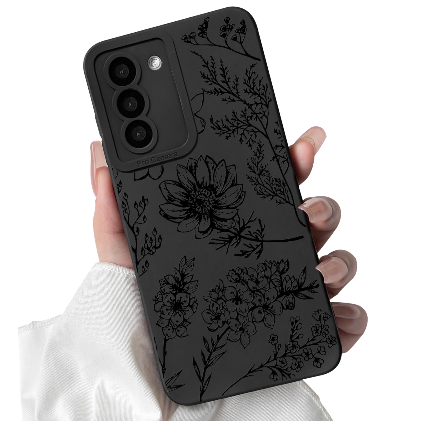 Lovmooful Compatible for Samsung Galaxy S21 FE 5G Case Cute Cool Flower Floral with Black Design for Girls Women Soft TPU Shockproof Protective Girly