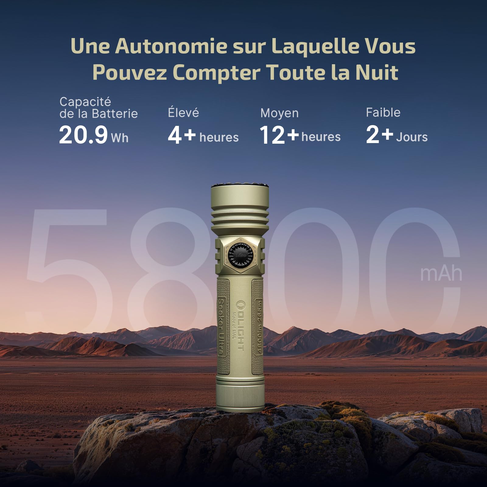 OLIGHT Seeker Ultra Lampe Torche LED Puissante 4800 Lumen 265 m | 5800 mAh, Boîtier OAL, Charge USB-C et MCC3, Étui Innovant, IPX8, 17 Jours d’Autonomie, Outdoor, Camping