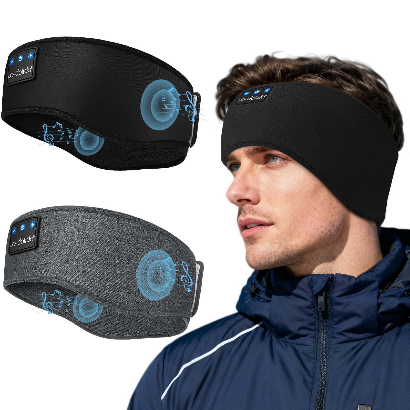 LC-dolida 2-Pack Sleep Headphones Ear Warmer Headband Bluetooth 5 4 Cold Weather Winter Sports Headband Ear Covers with