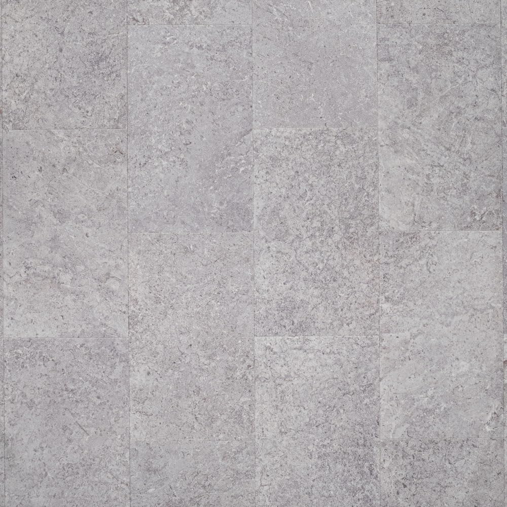 Stone & Tile Effect Vinyl Flooring 2.8mm Thick Foam Backed Lino Roll Bathroom Kitchen (Light Grey Polished Stone Tiles - 2m Wide x 7.5m Long)