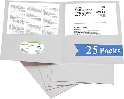 Paquete de 25 carpetas de archivos de dos bolsillos con ranura para tarjetas de visita, papel texturizado, tamaño carta, capacidad para 100 hojas