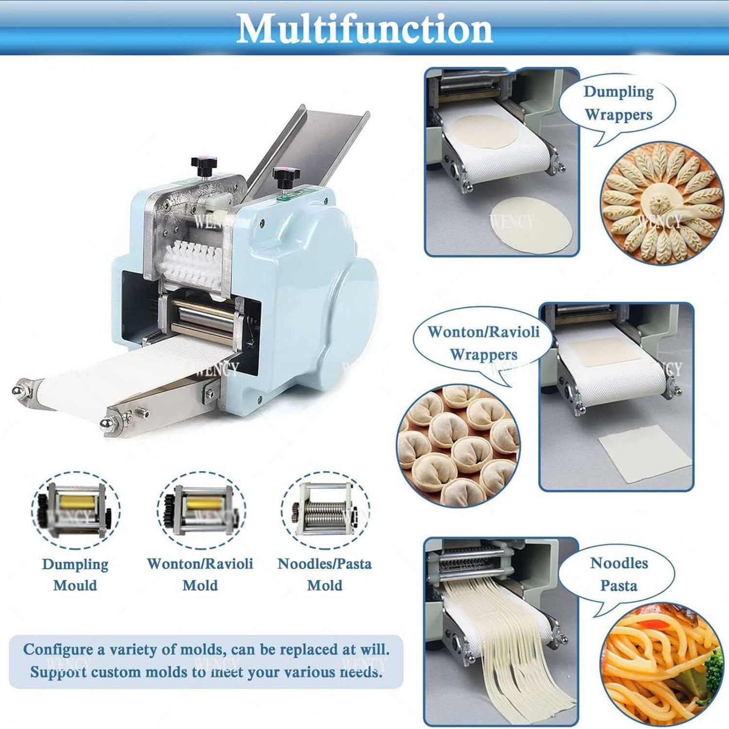 Wielofunkcyjna elektryczna maszyna do robienia pierogów Ravioli Wonton maszyna do owijania, komercyjne urządzenie do robienia pierogów z okrągłą foremką (Ravioliskinmold)
