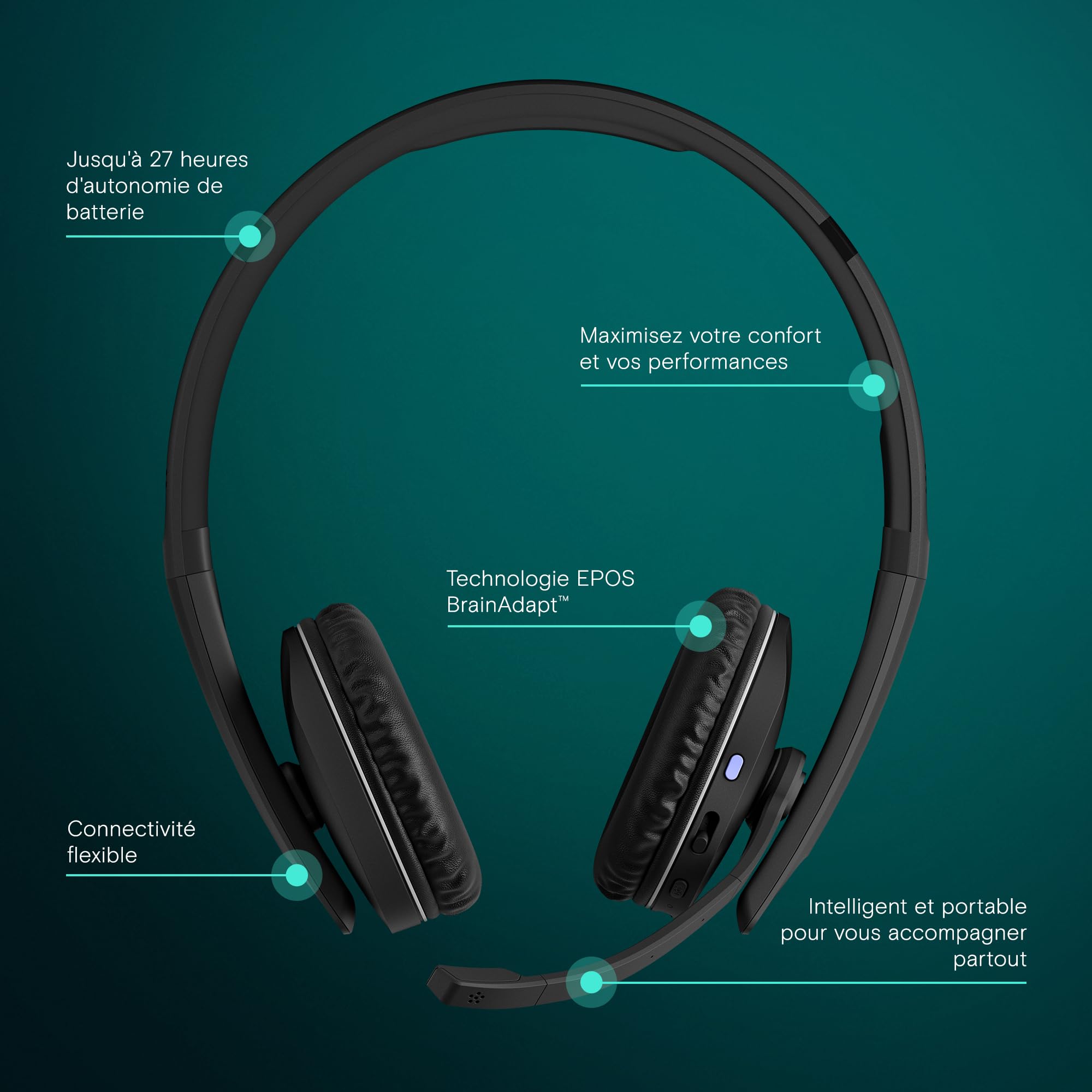 Casque Sans Fil EPOS Série C20: Connectivité Multi-Appareils, Jusqu'à 27h d'Autonomie, Certifié Microsoft Teams & Zoom, Design Élégant, Confort Sur l'Oreille, Idéal pour Travail et Étude