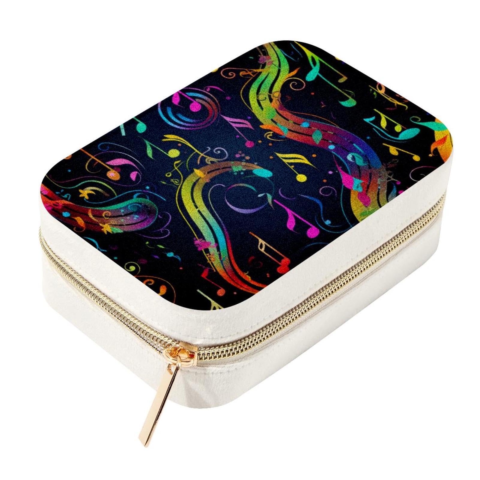 Caja de joyería portátil con notas musicales para aretes y anillos de mujer