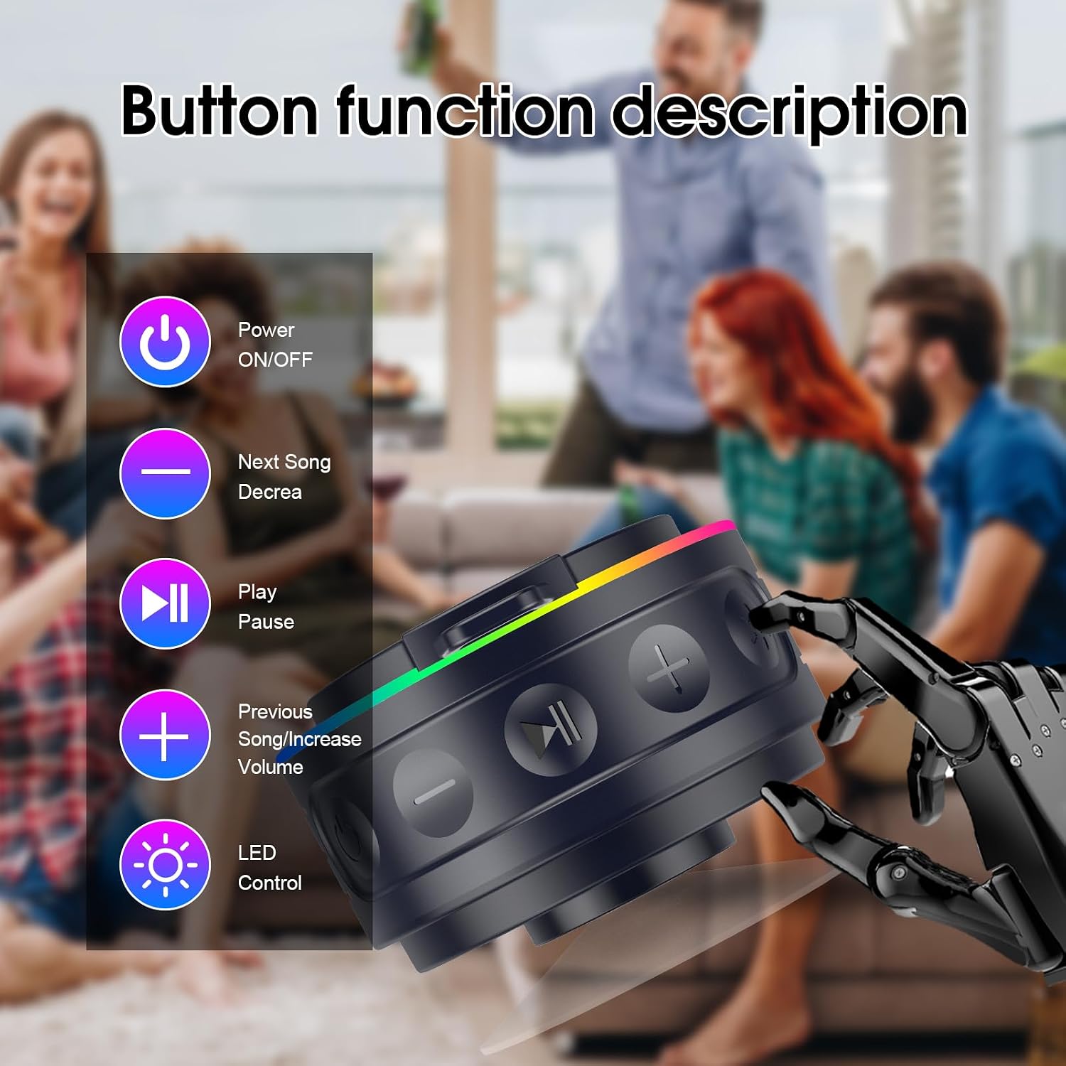 WXQZXO M22 speaker displaying 7 LED colors and 7 changing themes