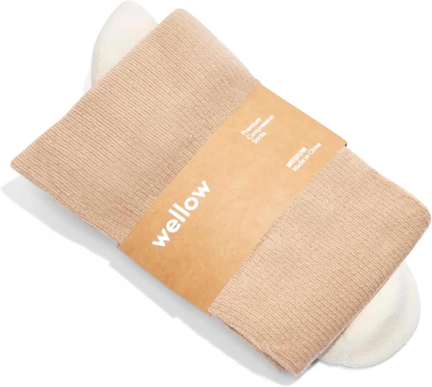 Wellow Knee High Compression Socks for Men & Women | 18-25 mmHg Made with Viscose from Bamboo | Nurses & Pregnancy Support | Relieves Swelling | Regular, S, Sesame