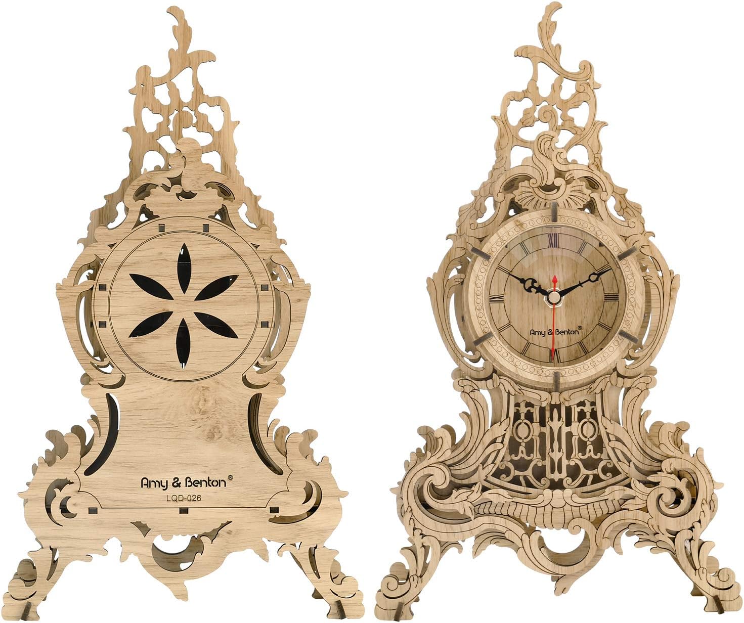 Amy&Benton 3D Wooden Puzzle Clock Model Kits for Adults- Baroque Desk Clock