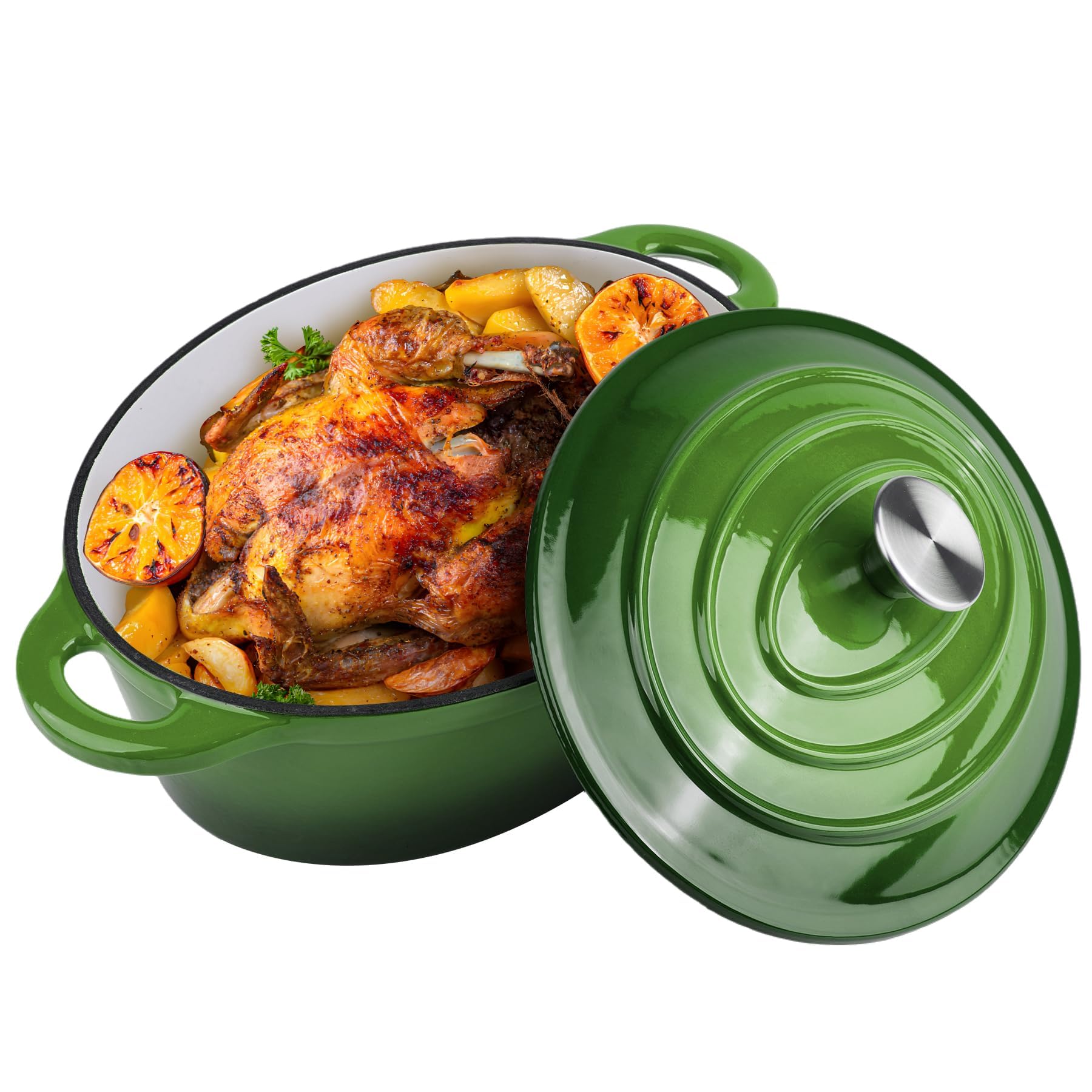 Olla ovalada de hierro fundido esmaltado de 5.5 cuartos de galón con tapa, apta para horno hasta 287.8 °C y apta para lavavajillas, utensilios de cocina holandeses resistentes