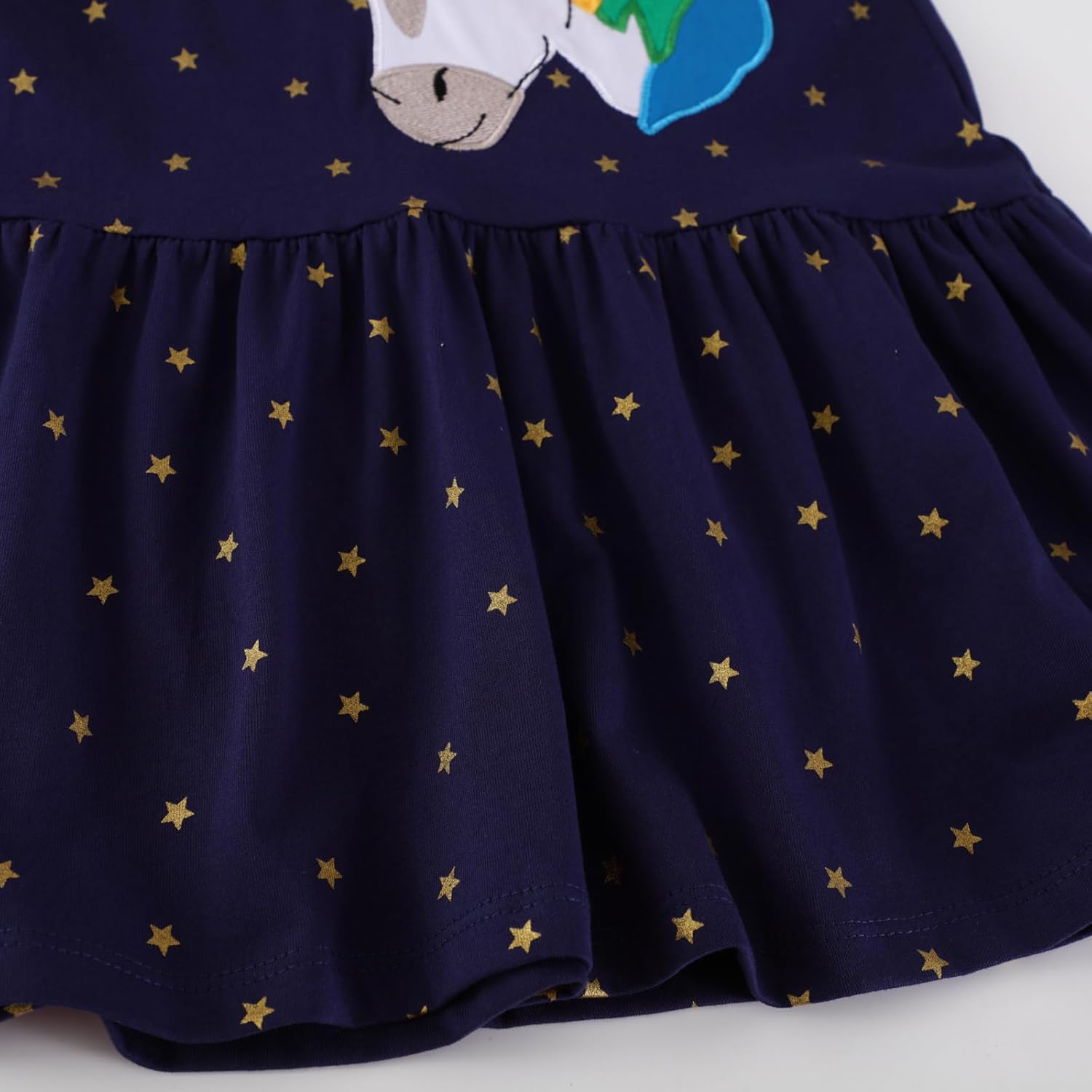 HILEELANG Toddler Girl Long Sleeve Dress Cotton Casual Jersey Shirt Playwear Applique Dress - Image 6