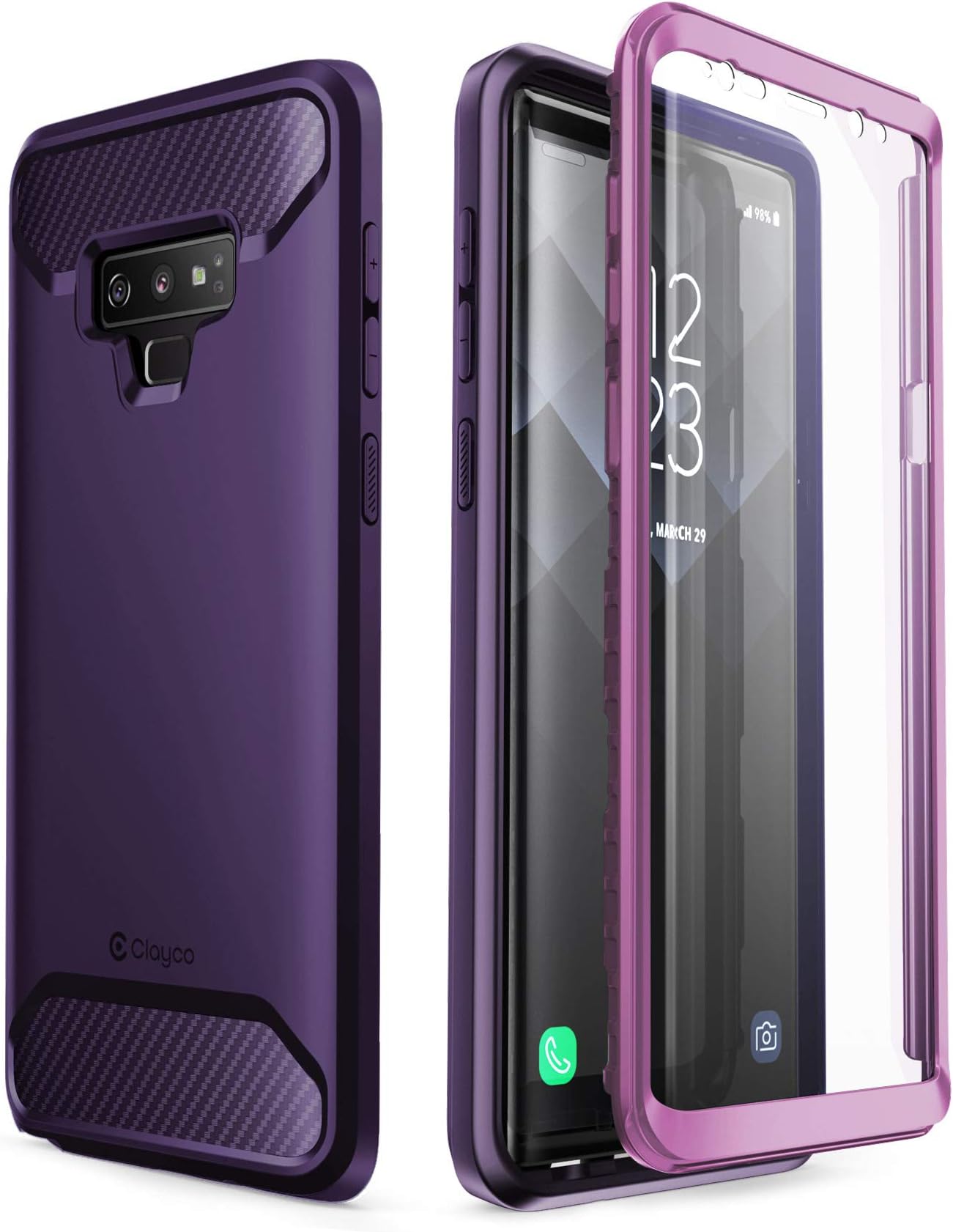 Clayco Compatible with Case for Samsung Galaxy Note 9 (2018 Release) 5G 360 Degree Mobile Phone Case Rugged Protective Bumper Case Full Cover with Built-in Screen Protector (Purple)