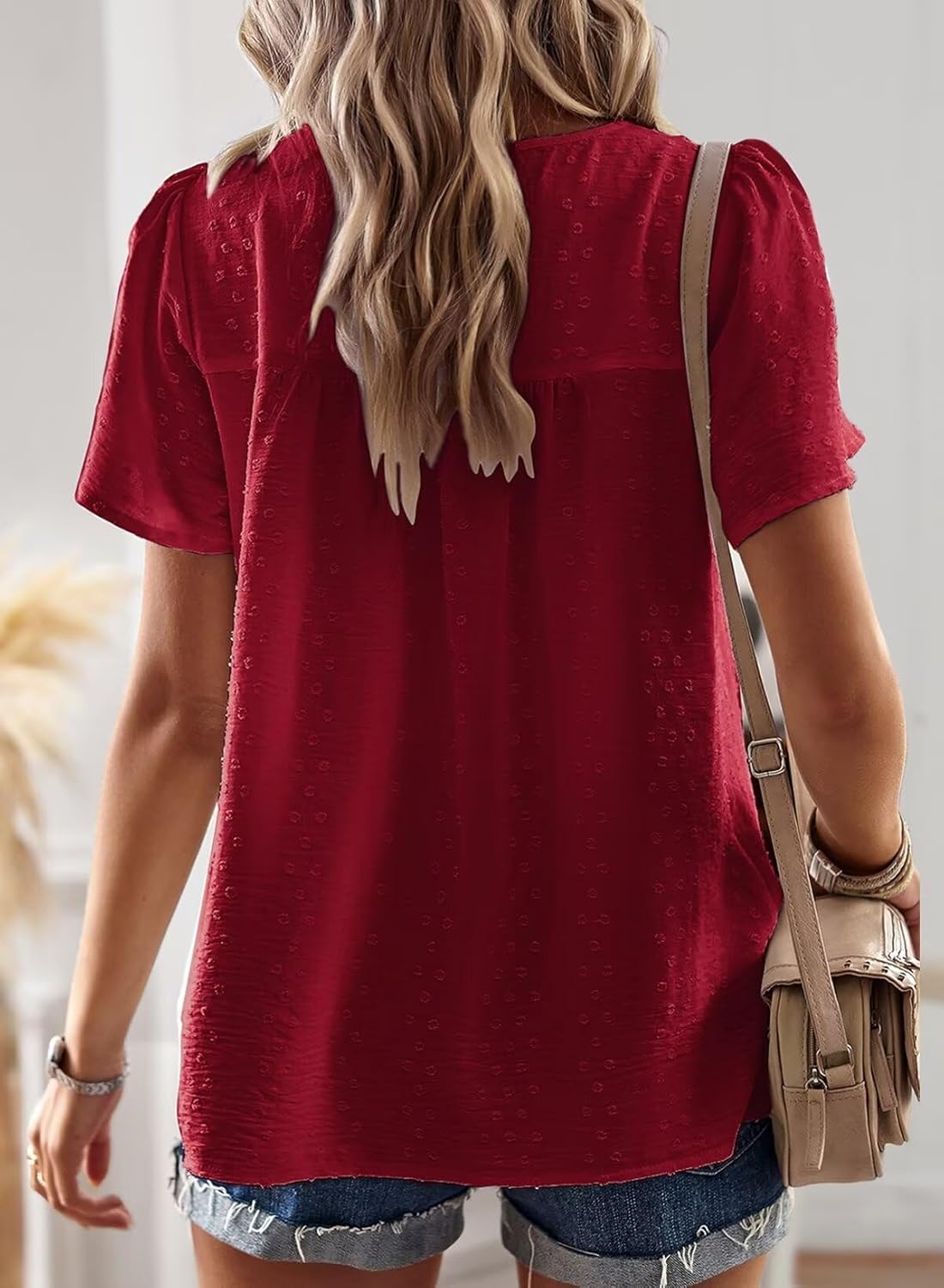 Womens Summer Tops Crewneck Short Sleeve Shirts Casual Chiffon Blouses Flowy Lace Hem Boho Clothing Trendy 2026 - Image 3
