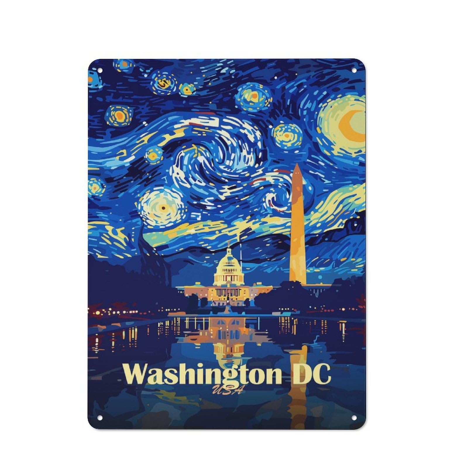Junmoney Style-20 Rustic Washington Dc Starry Night Art Rustic Tin Sign 40X30cm, Porch Wall Decor For Greenhouse, Garden Room, Cafe Or Entryway