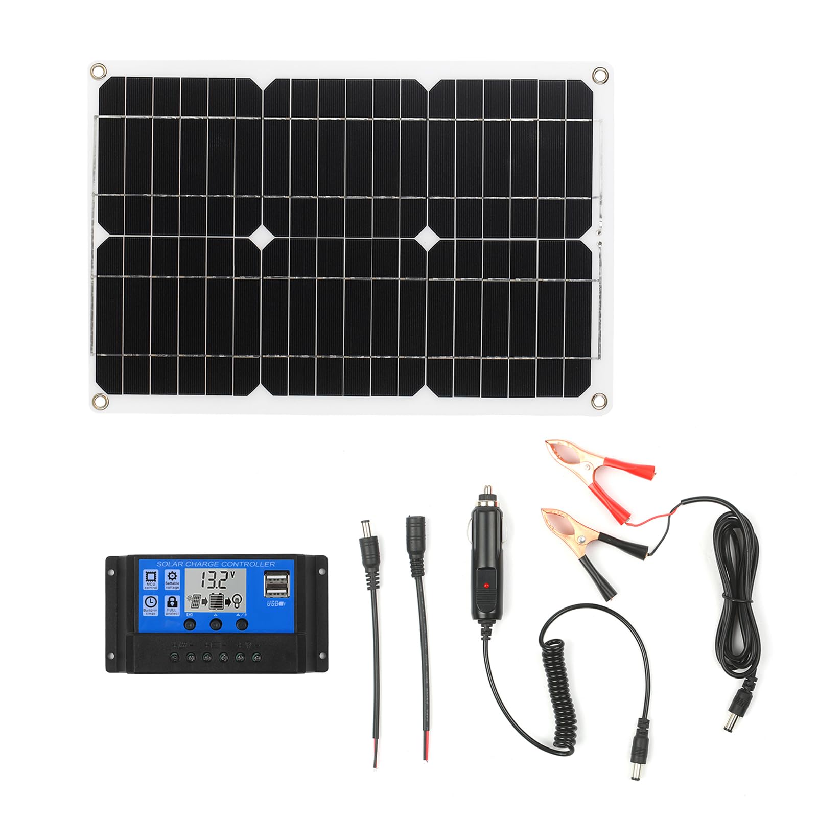 Kavolet Pannello Solare 18W 12V, Kit Pannello Solare, Caricabatterie Kit, Modulo monocristallino di rete con regolatore di Ricarica Solare, Kit cavi di Collegamento SAE