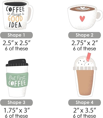 Miniatura 2 de Big Dot of Happiness But First, Coffee - Recortes de fiesta temática de café en forma de bricolaje - 24 unidades