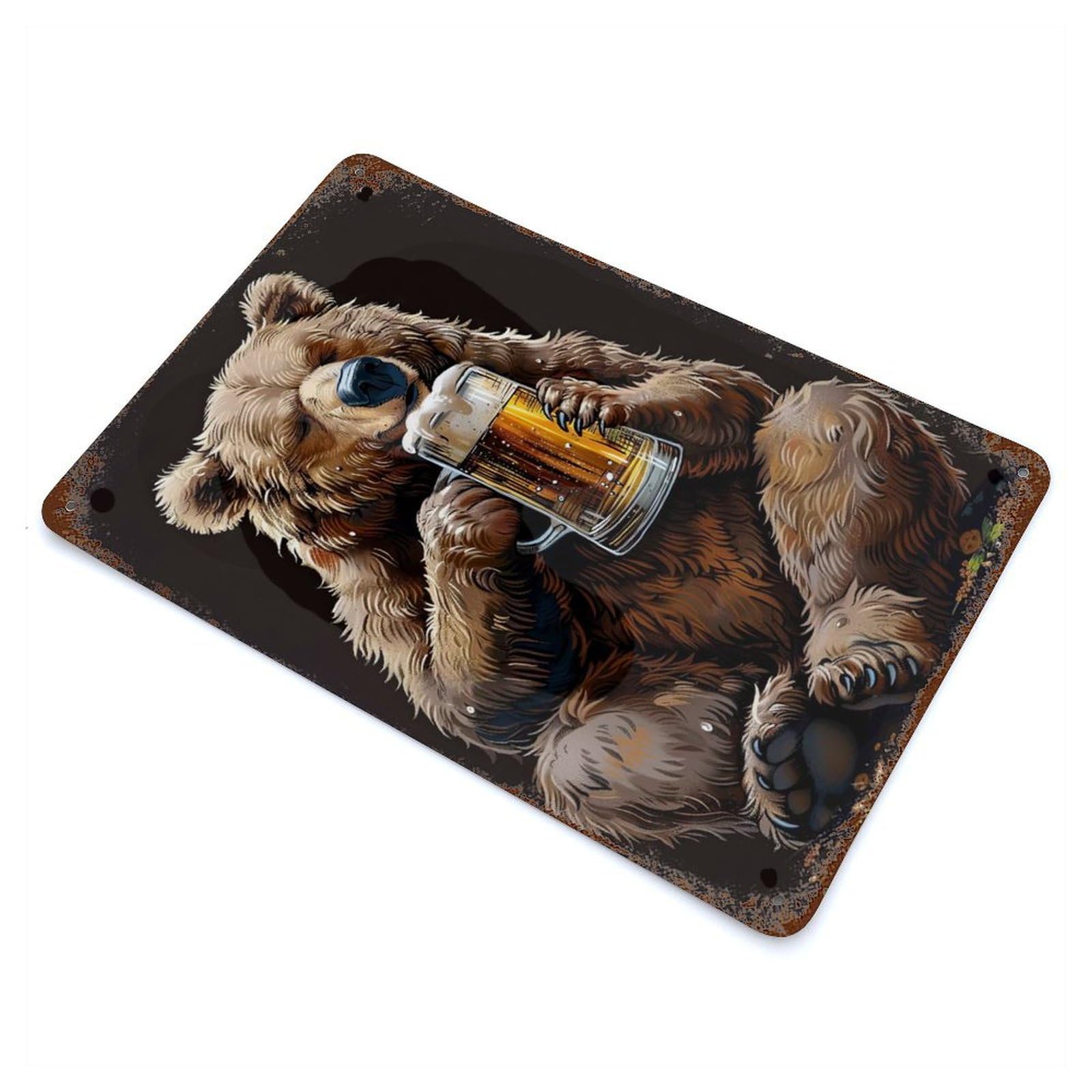 Bear Beer Rusty Metal Tin Sign 11.8"x7.9", Classic Wall Plaque for Pub, Kitchen And Man Cave Decor