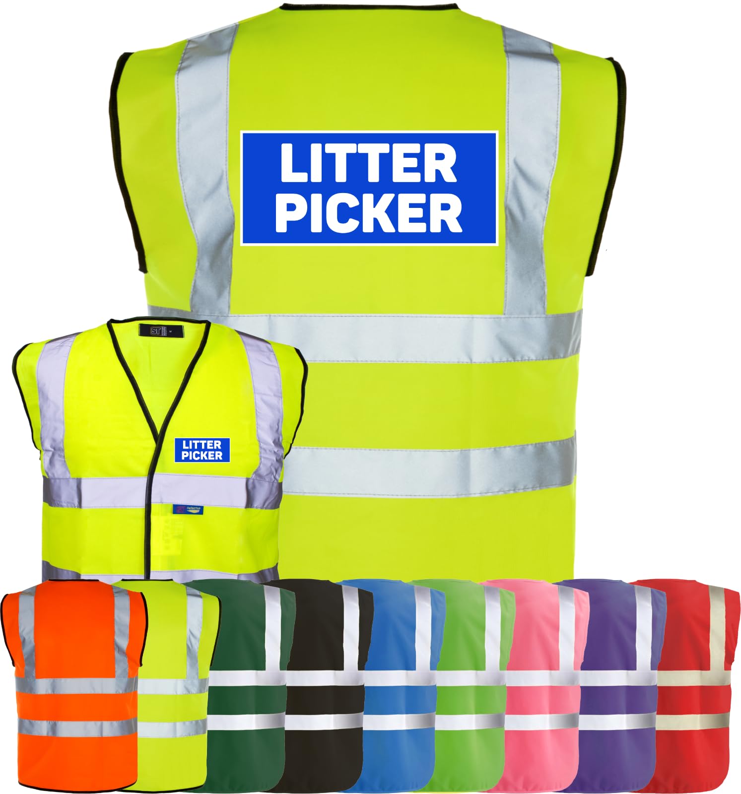 Corporate Togs LITTER PICKER Printed Hi-Vis Vest - High Visibility Safety Vest Tabard, Brace Hi-Vis Strips, Fastening Waistcoat | Protective Safety Wear โ image 1