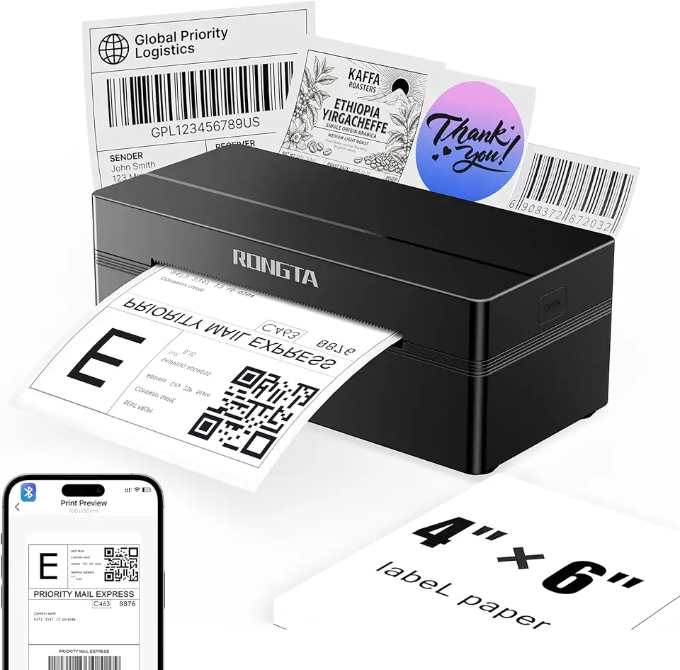 Rongta Impressora de etiquetas de envio Bluetooth, impressora térmica sem fio 4x6 para envio de pacotes, suporta Android, iPhone, amplamente utilizada para Amazon, Ebay, Shopify, Etsy, UPS