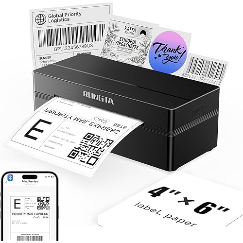 Rongta Bluetooth Shipping Label Printer, Wireless 4x6 Thermal Label Printer for Shipping Packages, Support Android, iPhone, Widely Used for Amazon, Ebay, Shopify, Etsy, UPS, Black