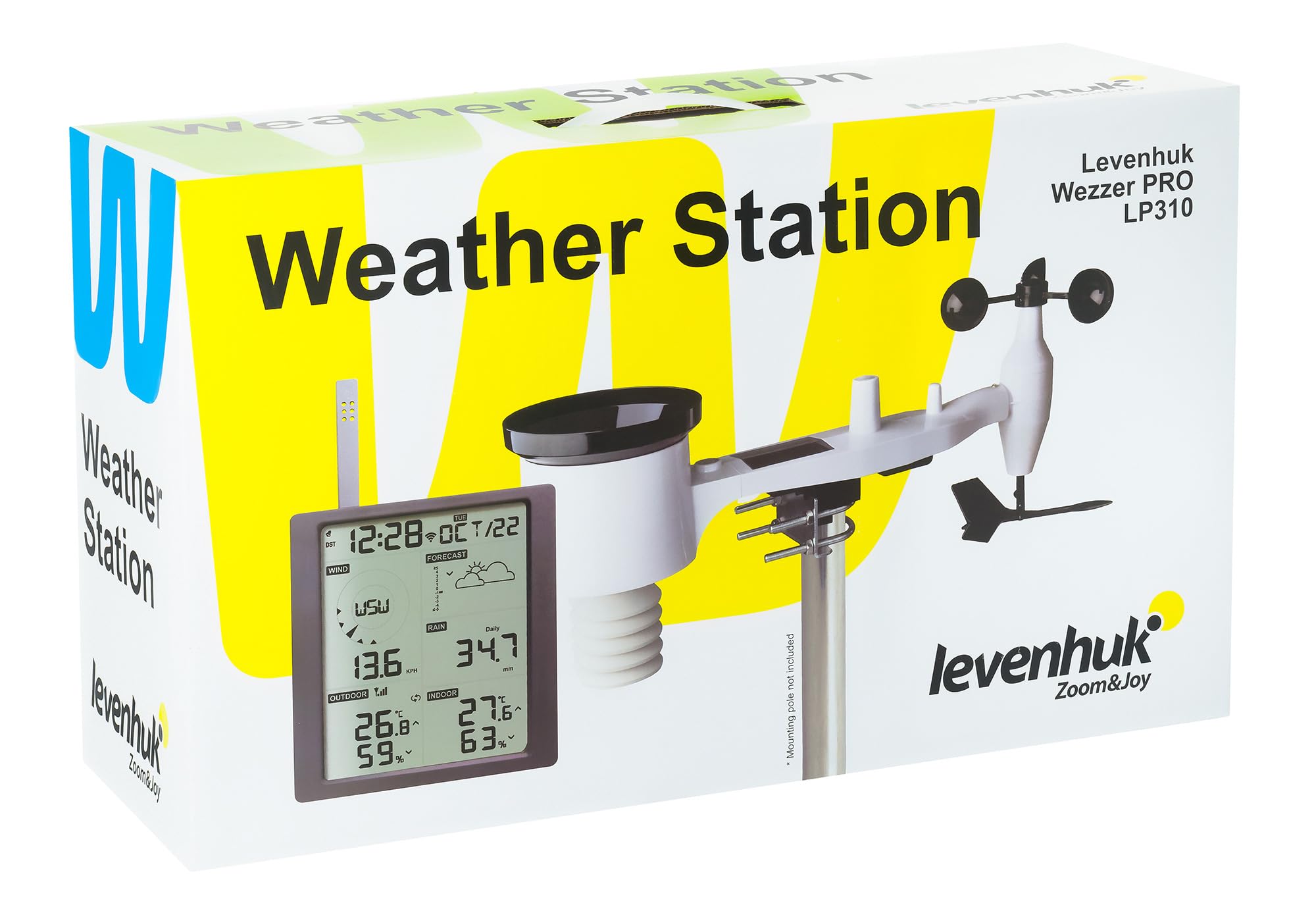 Levenhuk Wezzer PRO LP310 Estación Meteorológica Digital con Reloj, Calendario, Termómetro, Barómetro, Higrómetro, Anemómetro, Pluviómetro, Punto de Rocío, Índice de Calor y Wifi