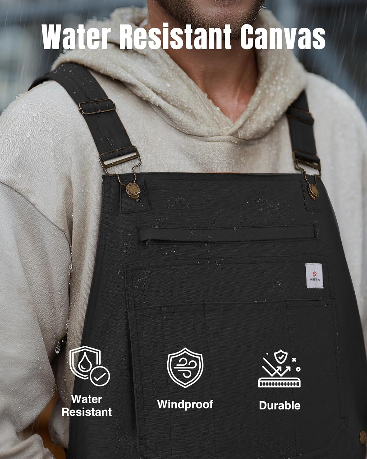 HISEA Insulated Bib Overalls for Men, Winter Water Resistant Duck Canvas Overall, Loose Fit Utility Workwear for Cold Weather