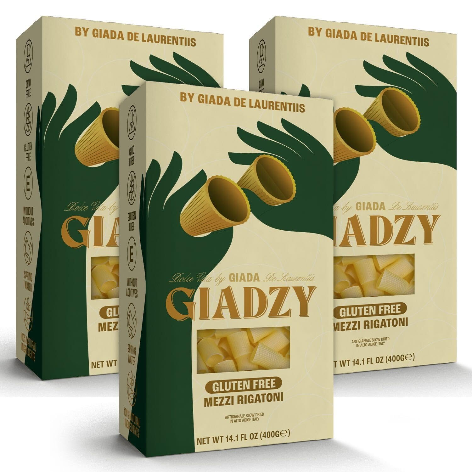 Giadzy by Giada De Laurentiis 3 Pack Gluten Free Mezzi Rigatoni - Made in Italy, Artisanal, Clean Ingredients - Non GMO