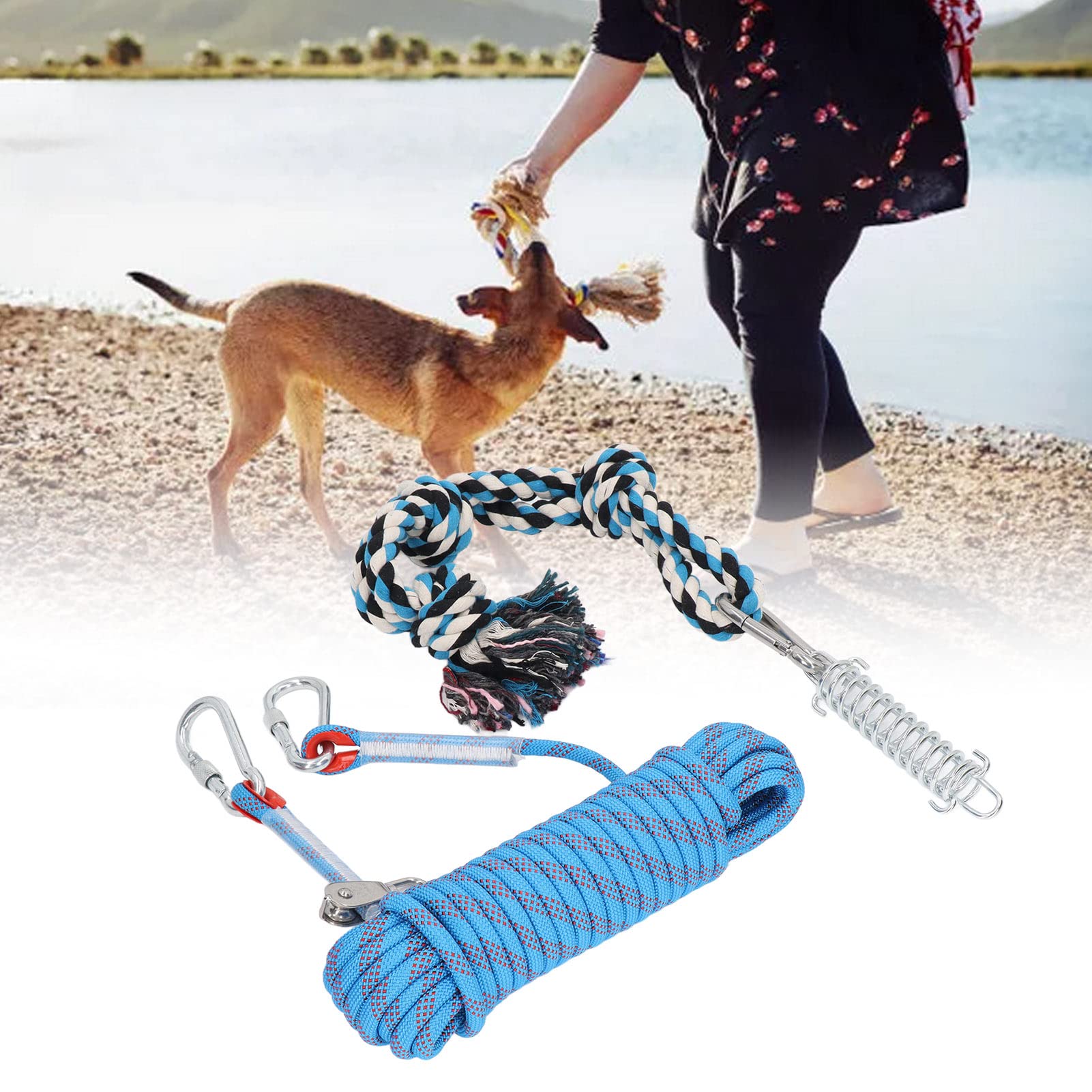 Tether Tug Outdoor-Hundespielzeug, Hunde-Schlepperspielzeug mit Stahlschnalle, 49,2 Fuß Langes Hunde-Federstangen-Spielzeug, Hunde-Hängeseil-Spielzeug, Hunde-Bungee-Seil,