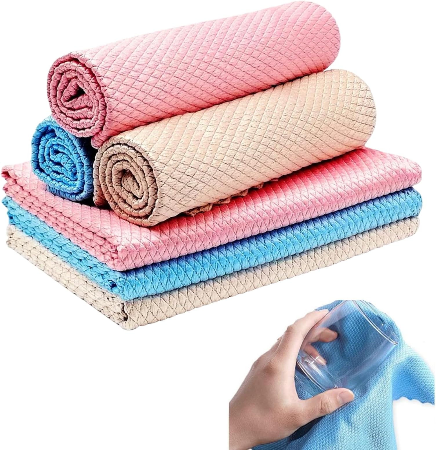 – E&C Life Ultra-Absorbent Microfiber Cleaning Cloth, Kitchen Towel，Streak-Free & Scratch-Free, Cleaning Cloth, Perfect for Cleaning Glass, Mirrors, and Smooth Surfaces, Ideal for Home, Office, 6Pack