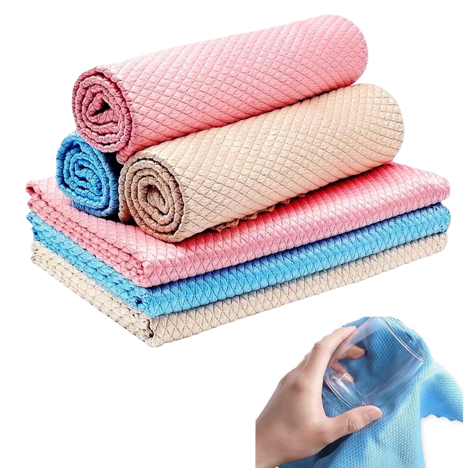 – E&C Life Ultra-Absorbent Microfiber Cleaning Cloth, Kitchen Towel，Streak-Free & Scratch-Free, Cleaning Cloth, Perfect for Cleaning Glass, Mirrors, and Smooth Surfaces, Ideal for Home, Office, 6Pack