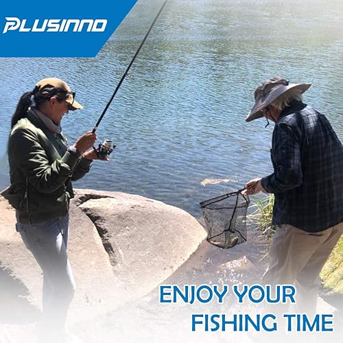 Miniatura 14 de PLUSINNO Red de pesca para la pesca, plegable, mango telescópico, malla de material de nailon duradero, captura o liberación segura de peces