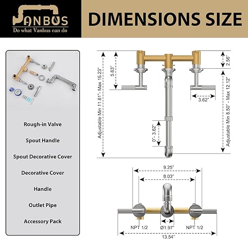 Miniatura 7 de Grifo de baño de latón para montaje en pared con doble función, extensible y giratorio, grifo de pared de 3 agujeros para tocador, lavabo, granja,