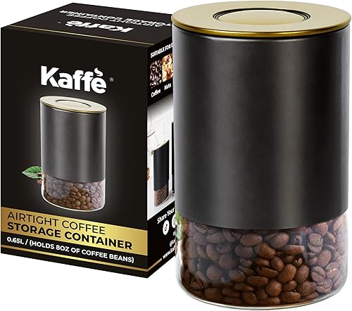 Kaffe - Recipiente de vidrio para café (8 onzas) con tapa hermética, sello de clic para liberar, vidrio sin BPA y acero inoxidable, elegante