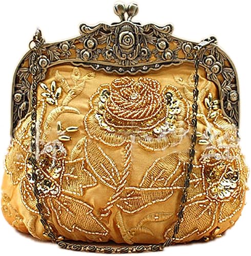 Belsen Bolsos de noche de flores de lentejuelas con cuentas vintage para mujer