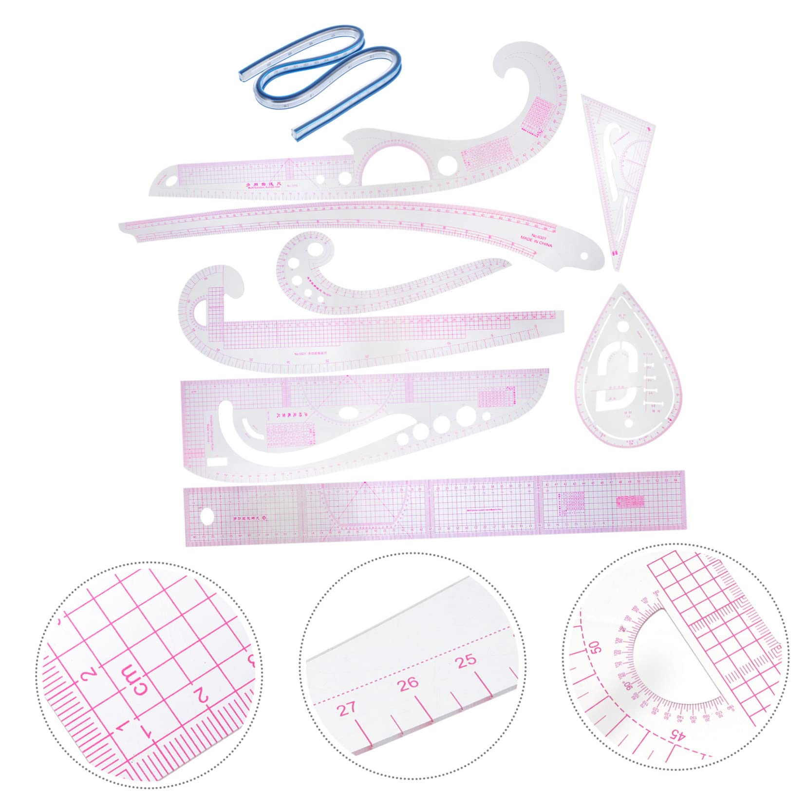 Juego de Reglas de Costura Profesional para Patrones, Corte Manual, Pvc | Incluye 1 Set, Escala Clara y Uso Sencillo, para Dibujo y Diseño de Prendas