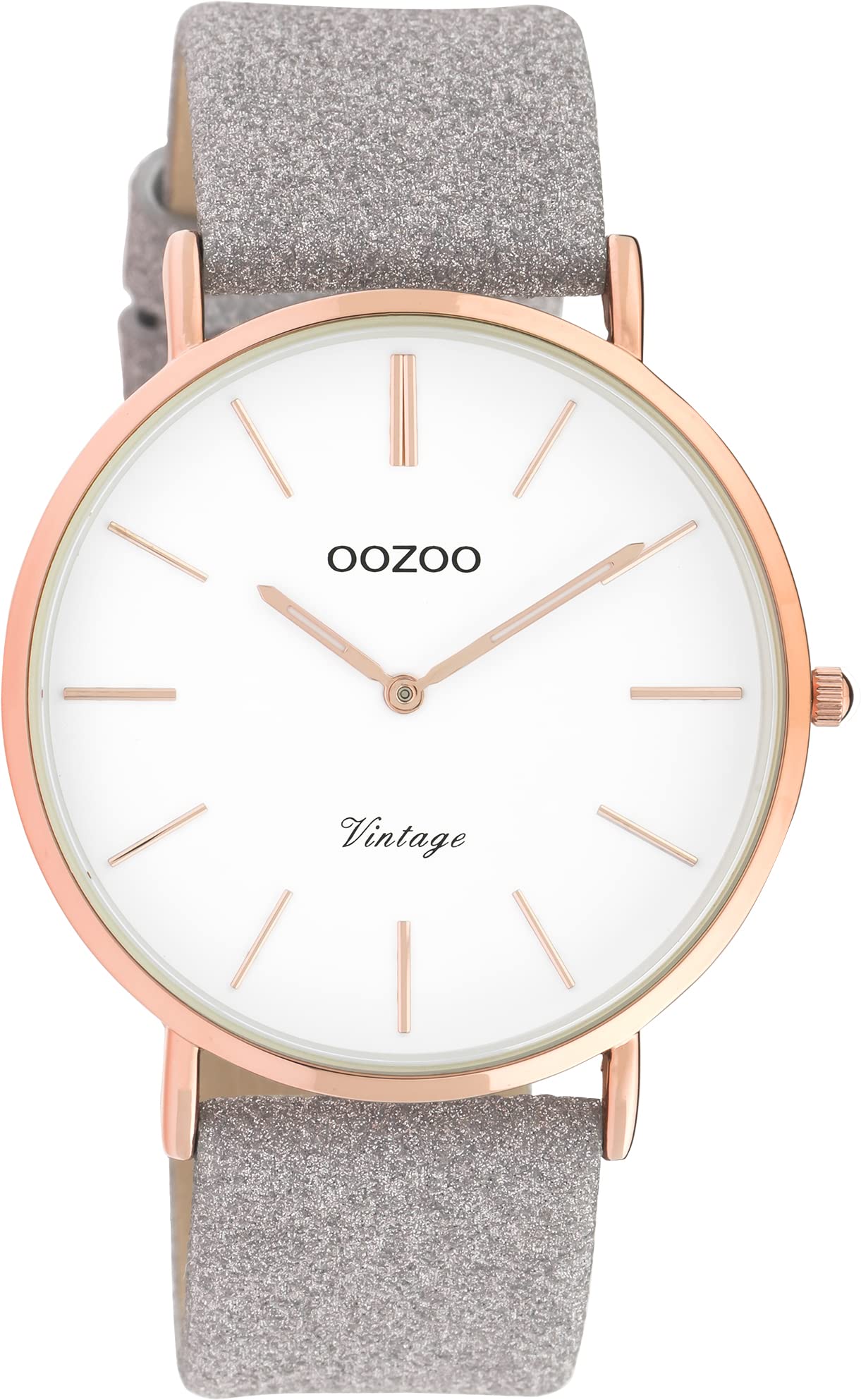 Oozoo Orologio Da Donna Vintage 40mm Con Cinturino In Pelle Rosa/Grigio – Quadrante Grigio Rosa, Indici Rosa, Fibbia Passanti, Modello C9806