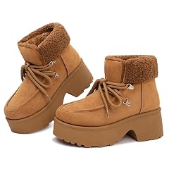 Platform Winter Boots For Women Platform Boots Lace Up Zipper Chunky Heels Cozy Warm Snow Short Boot