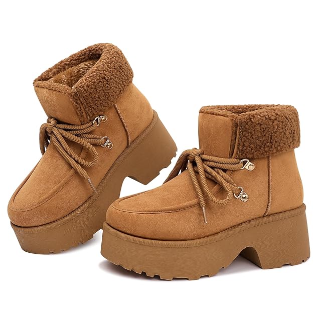 Platform Winter Boots For Women Platform Boots Lace Up Zipper Chunky Heels Cozy Warm Snow Short Boot