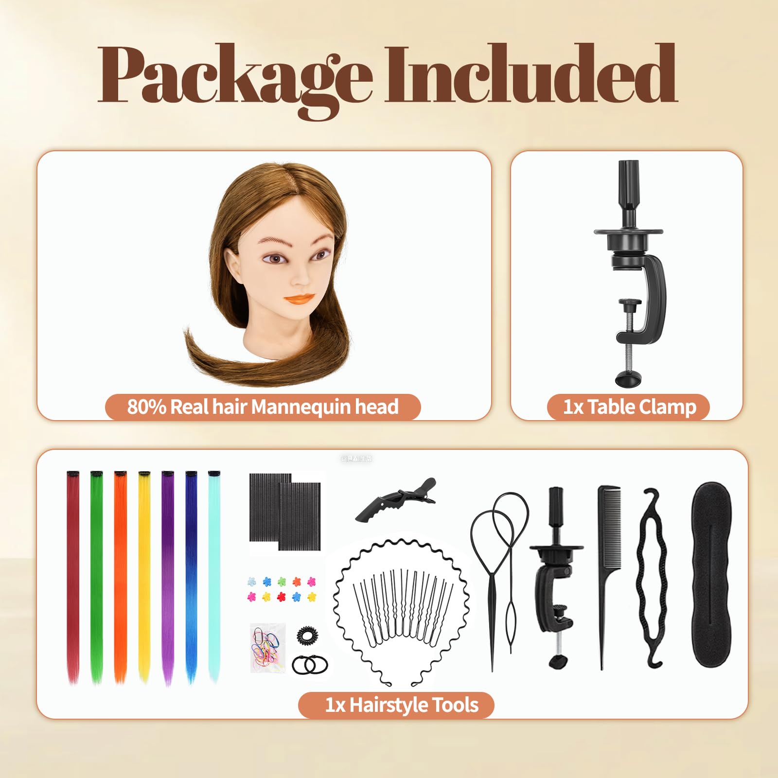 Yofuly 26Zoll/66cm Frisierkopf, 80% Echthaar Übungskopf, Frisieren Trainingsköpfe Puppenkopf Friseur Mannequinkopf mit Tischklemme + DIY-Zopfset (Gold)