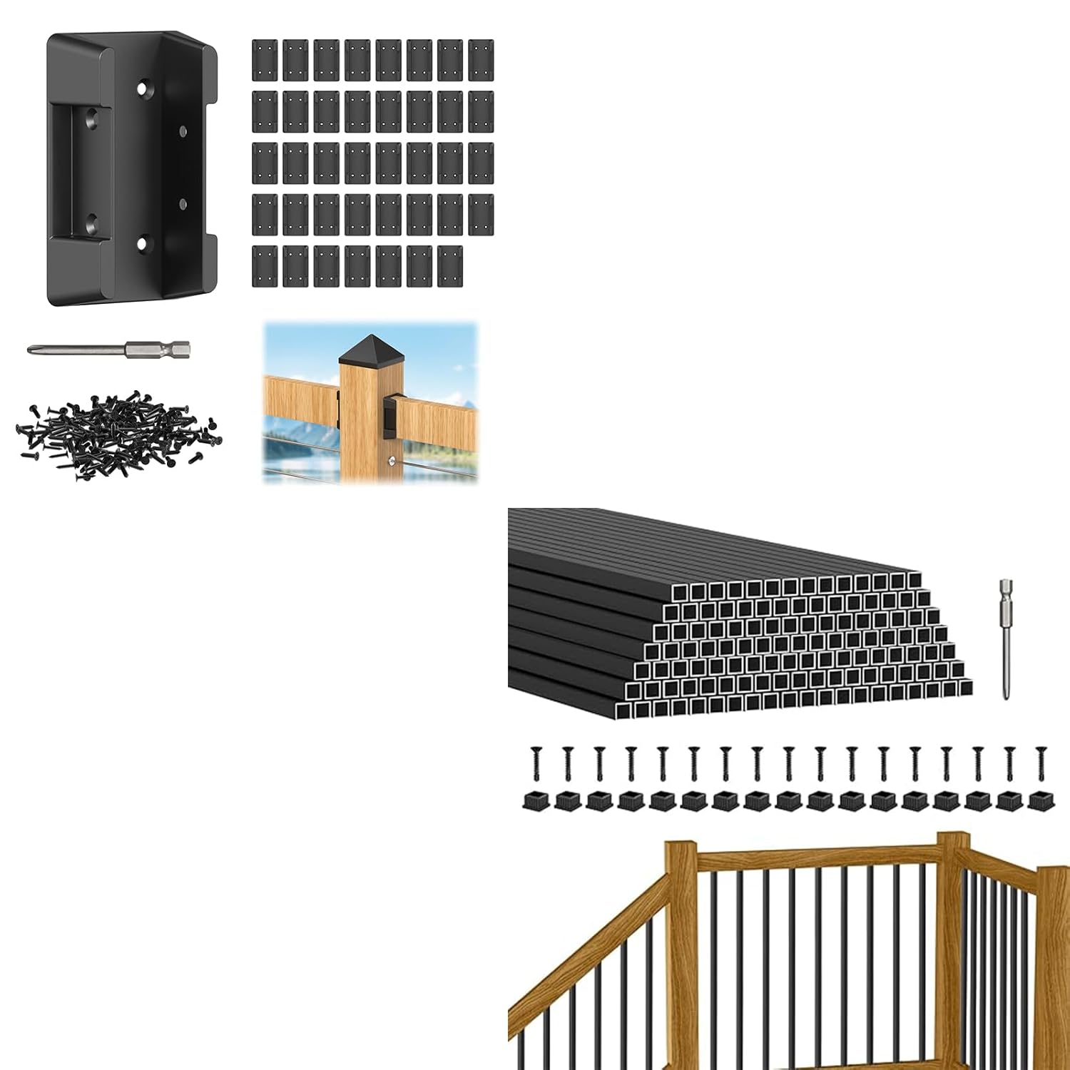 BLIKA 120 Pack 26" Square Aluminum Deck Balusters and 20Pcs Deck Railing Brackets Connectors