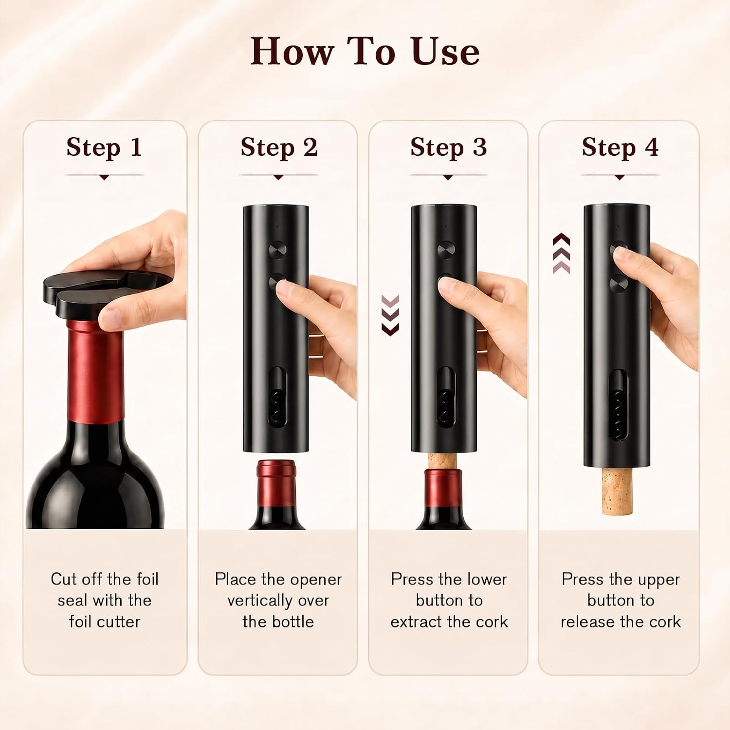 Rechargeable Electric Wine Bottle Opener: 8s Opening, 50 Bottles per Charge