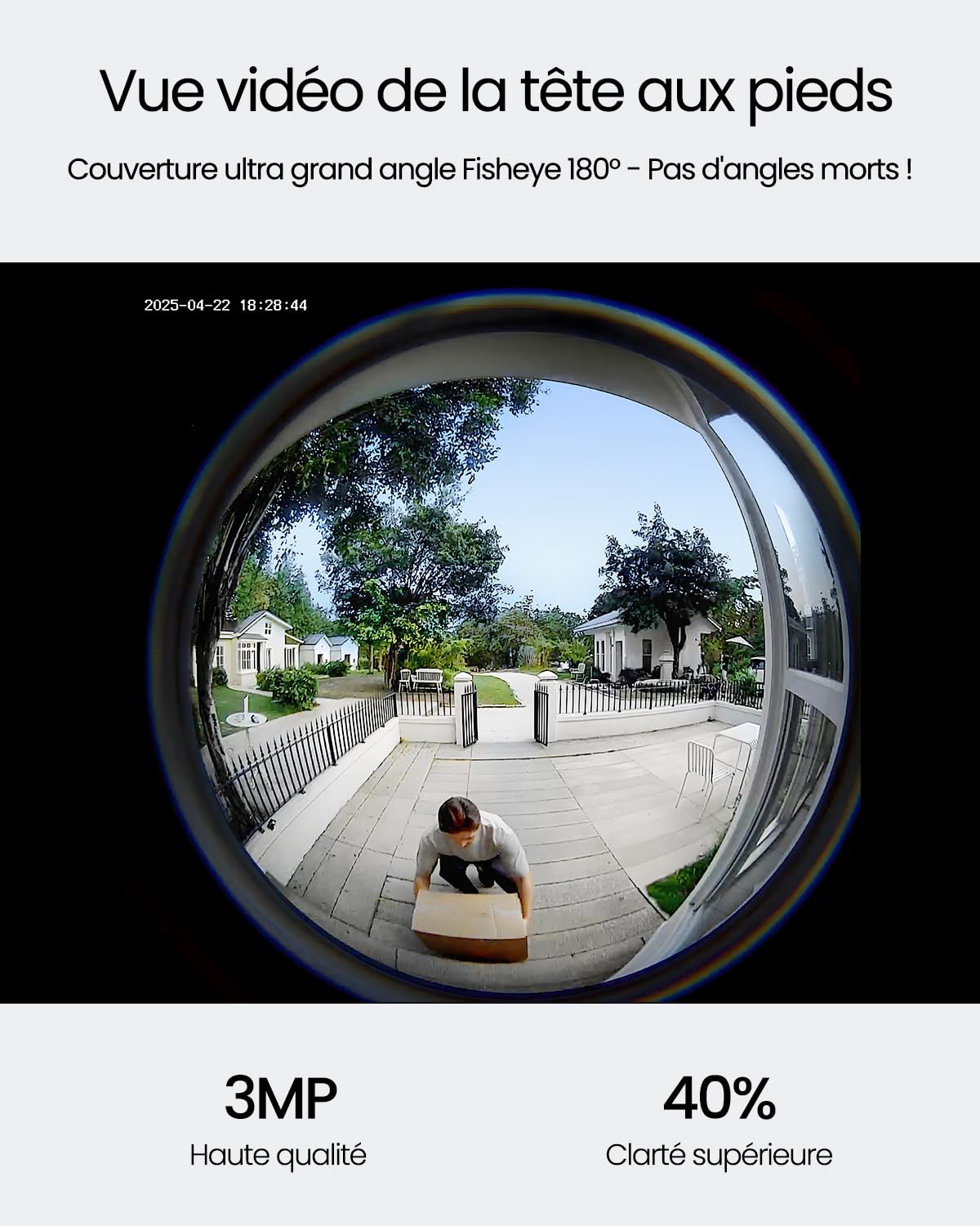 ieGeek 2K Sonnette sans Fil Exterieur avec Caméra Fisheye 180°, Détection IA, IP65, Vision Nocturne, WiFi 2,4 GHz