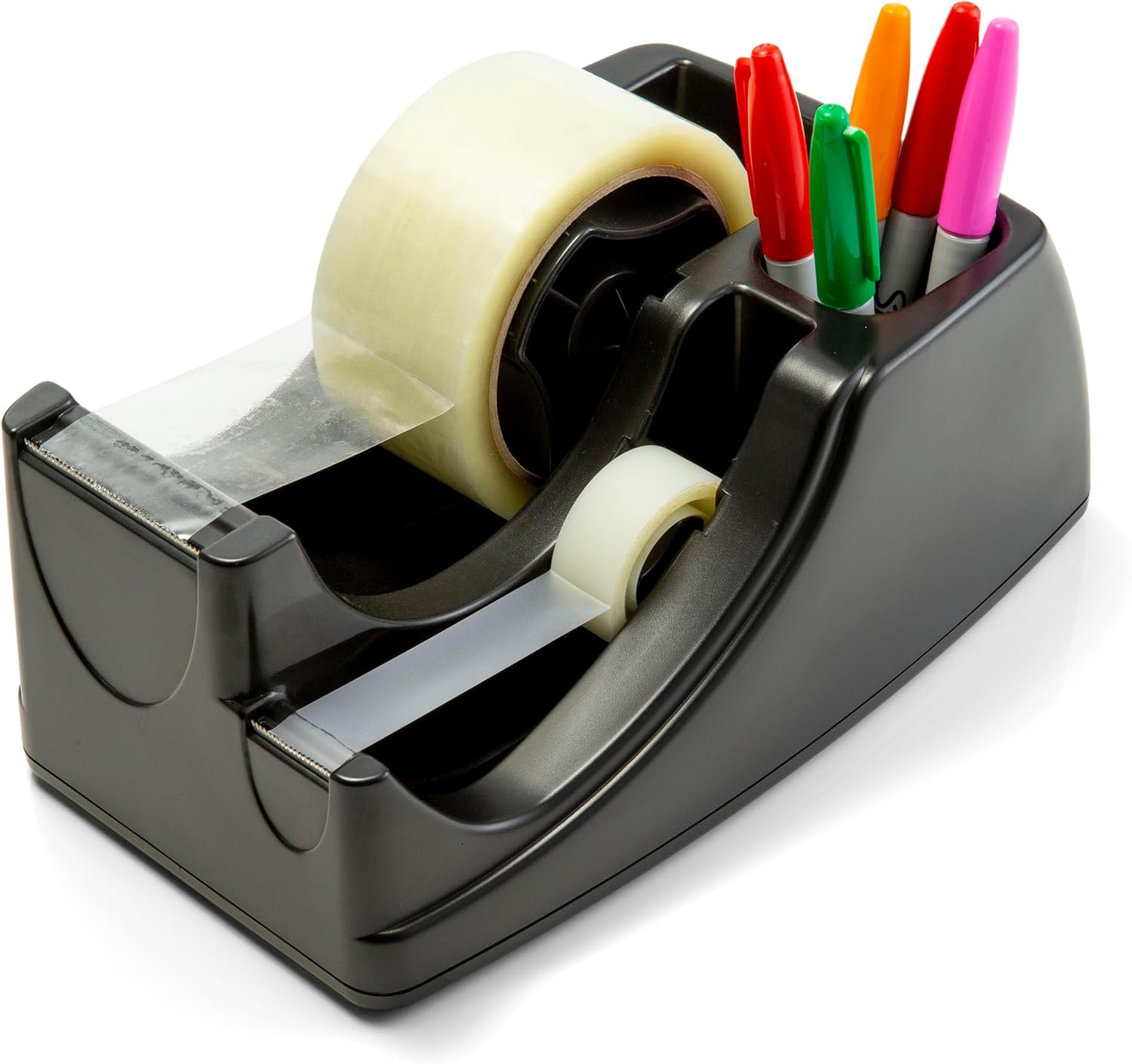 Officemate Recycled 2-in-1 Heavy Duty Tape Dispenser, 1″ and 3″ Cores, Black (96690)