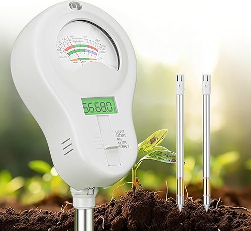 SPECILITE Probador de suelo 6 en 1, medidor digital de humedad del suelo/medidor de PH/luz solar/temperatura/monitor de fertilidad con 2 sondas