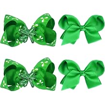 St. Patricks Day Grosgrain Ribbon Alligator Hair Clips and Bows for Toddler Girls and Kids - 6PCS Solid Color Hair Accessories