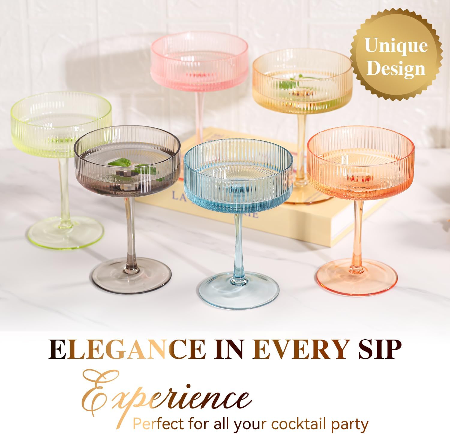 Pastel Light Colored Coupe Glasses Set of 6 for spring summer|9 oz martini Glasses |Colorful Cocktail Glasses Set,Colored Coupe Glass,Champagne Coupe Glasses for Cocktail,Martini,Champagne