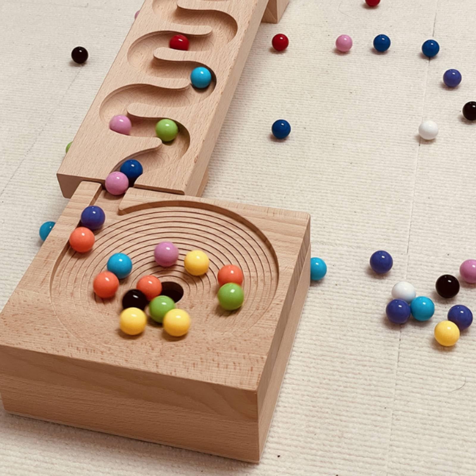 Murmelbahn Holz Kinder Bausteine Kugelbahn Lernspiel Holzspielzeug mit Spiralbrett Und Mitte Öffnung aus Buchenholz Und Stahl für Vorschule Klassenzimmer Eltern Kind Interaktion